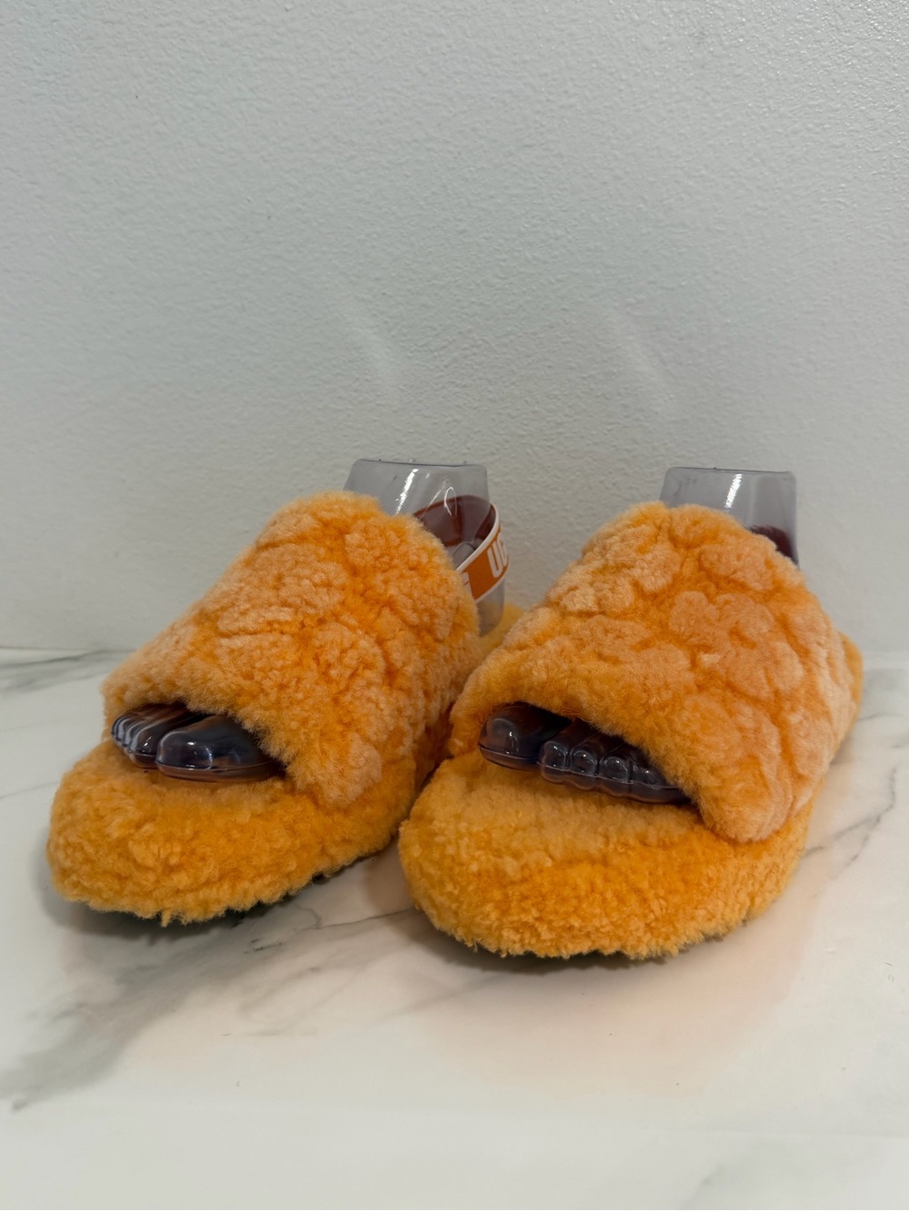 Ugg Fluff Yeah slide slippers floral orange logo strap Size 6